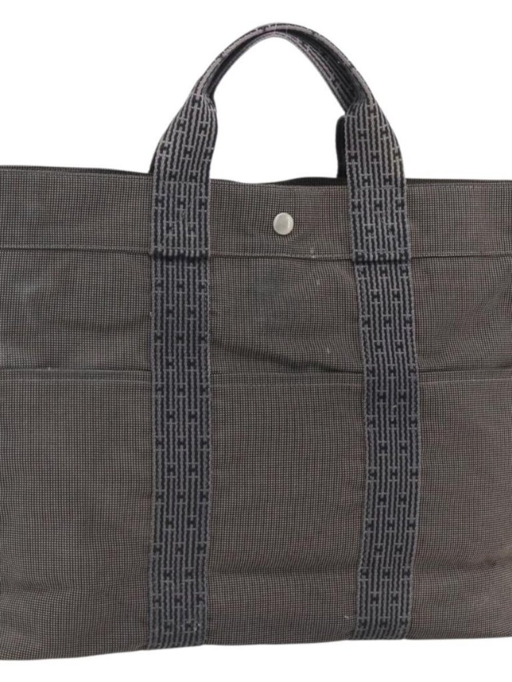 HERMES Her Line Tote MM Hand Bag Canvas Gray Silver Auth 171988